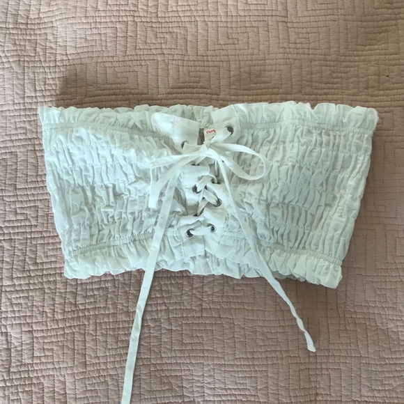Scrunched white bandeau top. NWOT - Picture 2 of 2